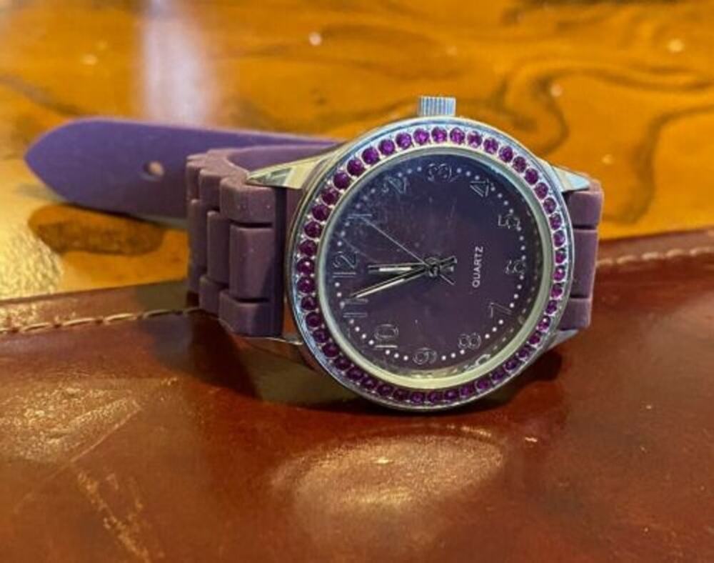 Women's 30mm Kohl's Silver Tone Watch with Purple Face and Crystal Accents